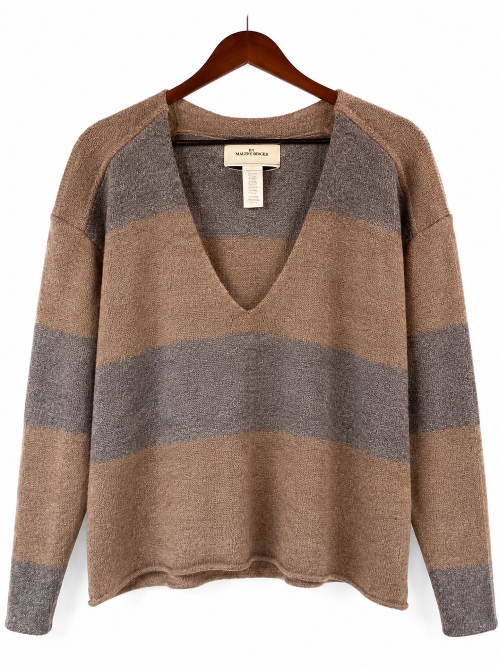 By Malene Birger Venchy Mohair Wool Blend Boxy V-Neck Sweater Taupe Gray Blue S